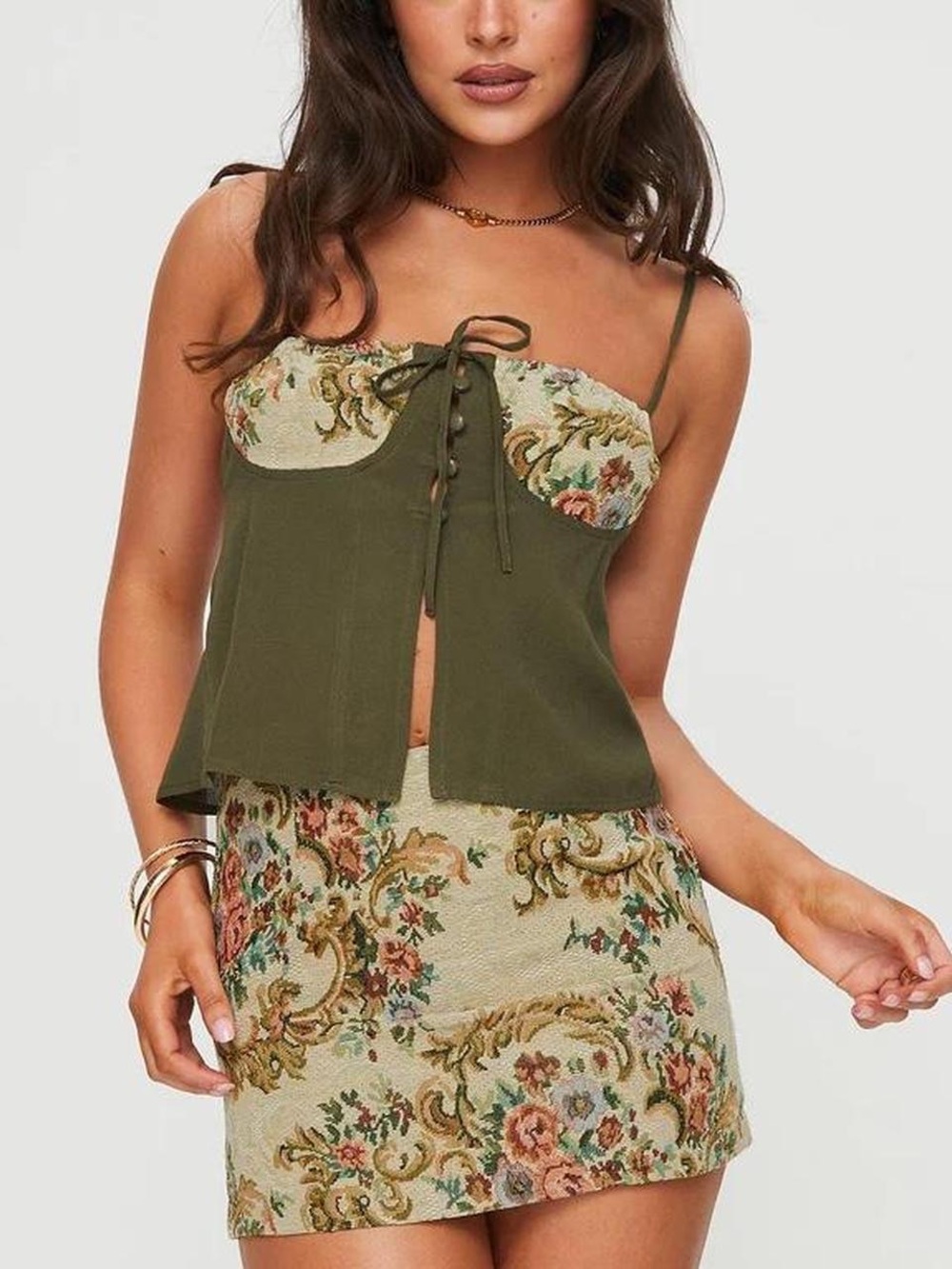 Princess Polly Olive and Cream Top
